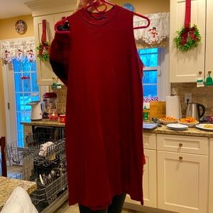 maroon sleeveless high neck shift dress